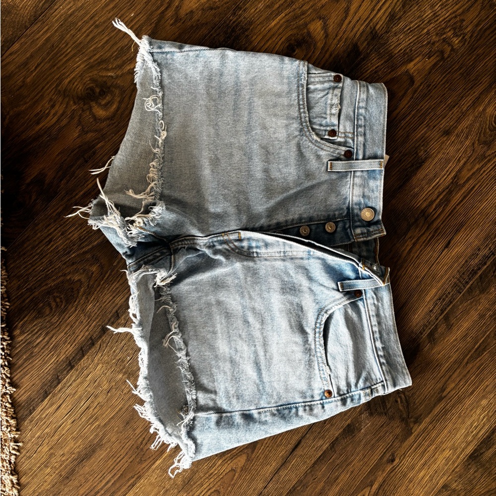 Levi's Light Blue Frayed Jean Shorts